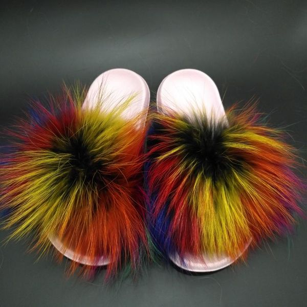 

slippers women fur slides ly arrival furry plush real drop shoe, Black