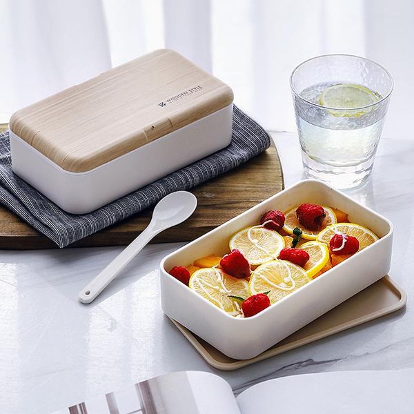 

dinnerware sets microwave double layer lunch box 1.2l portable wooden with tableware salad bento container workers student bpa free