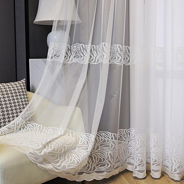 

curtain & drapes white geometric jacquard sheer curtains for bedroom light filtering lace voile panels