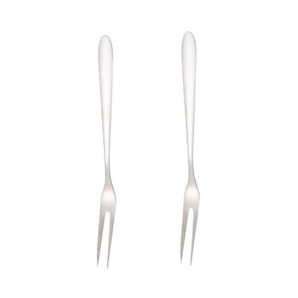 

forks 2pcs stainless steel fruit two-tine dessert long handle pitchforks
