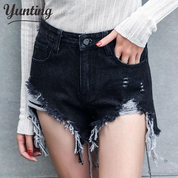 

basic summer denim shorts women 2021 korean casual high waist tassels ripped holes jeans women's, Blue