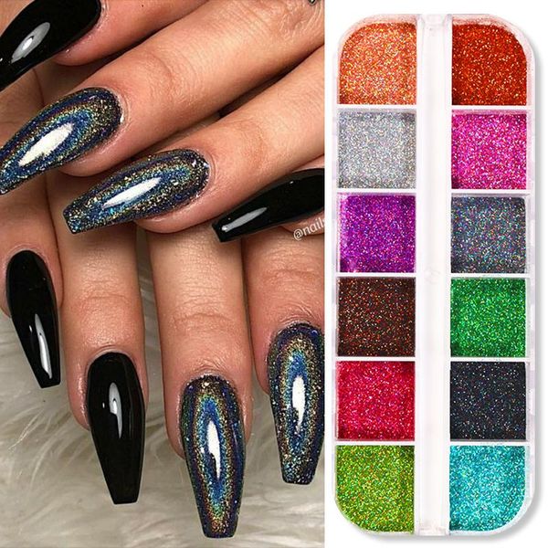 

nail glitter 1 box holographics powder laser silver glitters gradient sparkly dust chrome pigment diy art decorations, Silver;gold