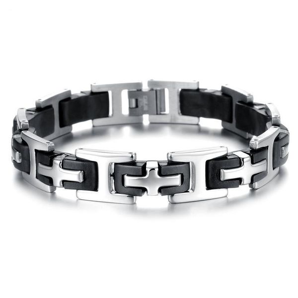

link, chain black silicone cross stainless steel bracelet men 's