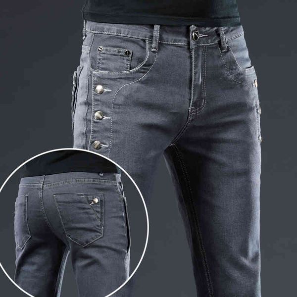 

jeans 2021 brand slim fit ny denim designer elastic straight stretch trousers jeans for men, Blue