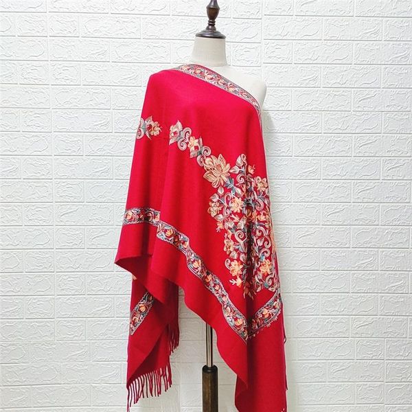 

scarves autumn and winter national style embroidered cashmere women's scarf thickened keep warm lady neckerchief, Blue;gray