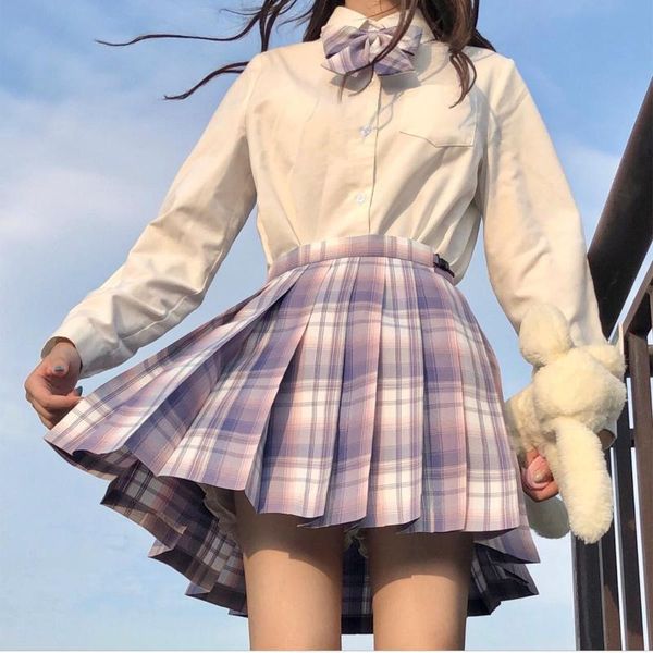 

skirts plaid summer women skirt fashion cute sweet pleated a-line anti-burnout high waist stitching student, Black