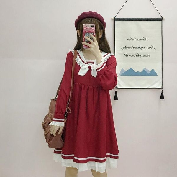 

casual dresses dress female autumn 2021 retro sailor collar loose long sleeve student japanese butterfly sweet lolita, Black;gray