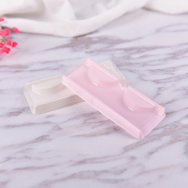 

10pcs pink beige color mini false eyelashes empty packing box reusable eyes lashes case pvc clear lid eyelash holders 85*35*10mm1