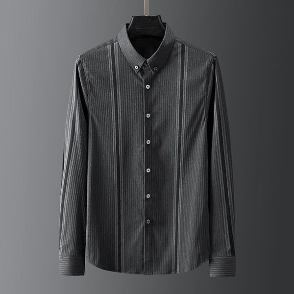 

men's casual shirts spring male luxury long sleeve business mens dress fashion slim fit stripe man plus size 4xl, White;black