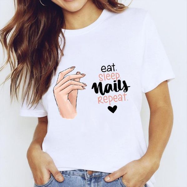 

printing fashion life clothes women t shirts fingernail nail art clothing print lady graphic shirt female tee, White