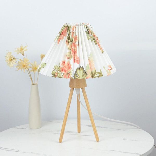 

table lamps nordic pleats fabric tripod wood pleated desk lamp bedroom living room night light bedside study home decor