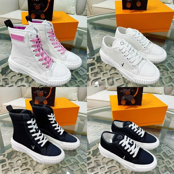 

2021 designer squad women mens casual shoes high-old flowers cotton canvas calf leather boot chaussures trainers platform luxurys bicolor ch, Black