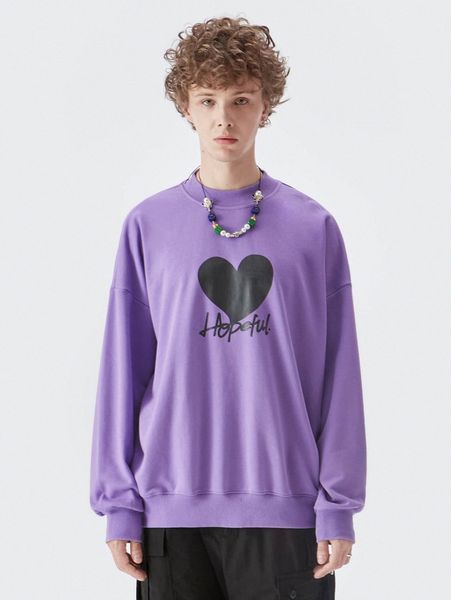 

men letter & heart graphic drop shoulder pullover x9ks#, Black