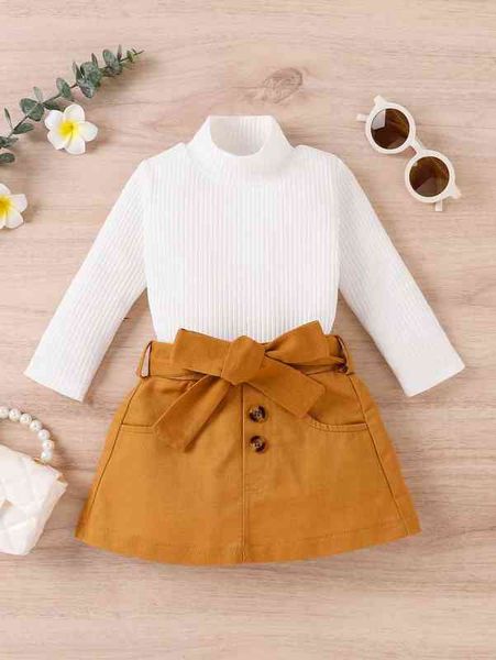 

baby mock neck tee & belted skirt she, Blue