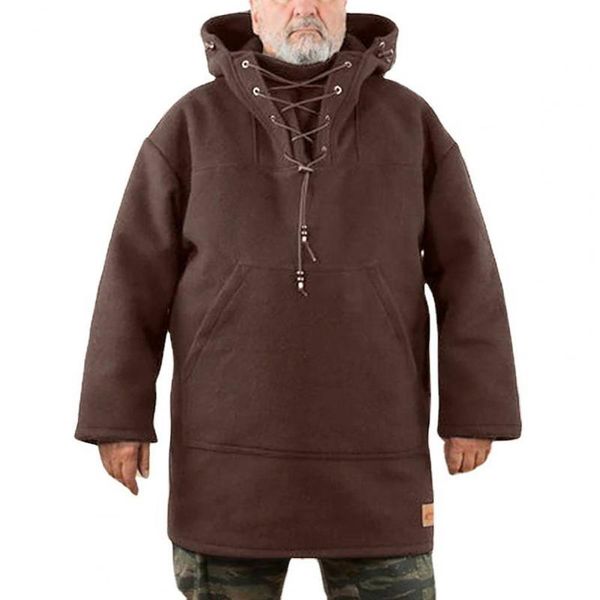 

men autumn solid color hoodie long sleeve drawstring windproof hooded sweatshirt men's jackets, Black;brown