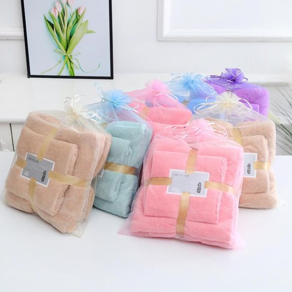 

towel multicolor kit household bathroom microfiber solid quickly dry hair face absorbent coral velvet bath suit set