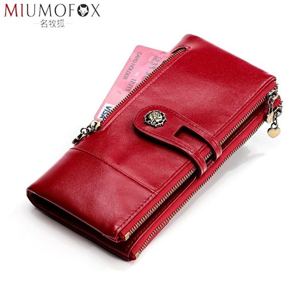 

wallets women's wallet genuine leather female clutch long womens and purses vintage portomonee money bag coin purse rfid, Red;black