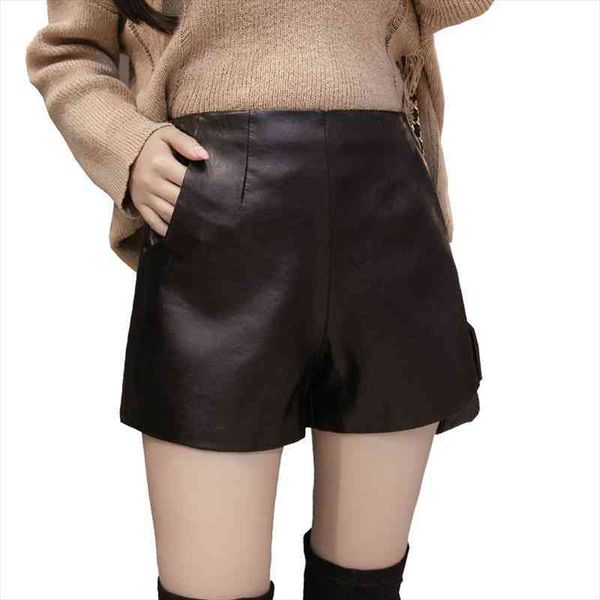 

wide leg pu faux leather shorts women spring ladies black loose short pants with pockets plus size 3xl, White;black