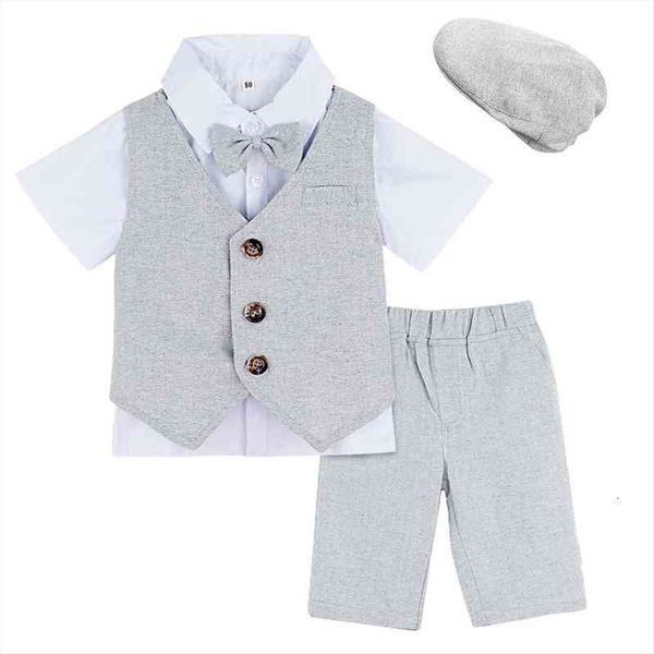 

baby boy baptism suit set newborn birthday party tuxedo infant with hat bow tie clothes toddler gentleman outfit 3pcs, White