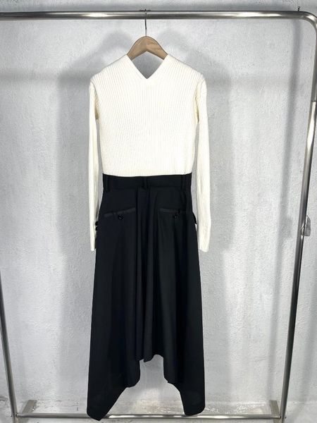 

casual dresses 2021fw autumn winner women v neck long sleeve knitted asymmetrical dress 2 color for female gdnz 8.22, Black;gray