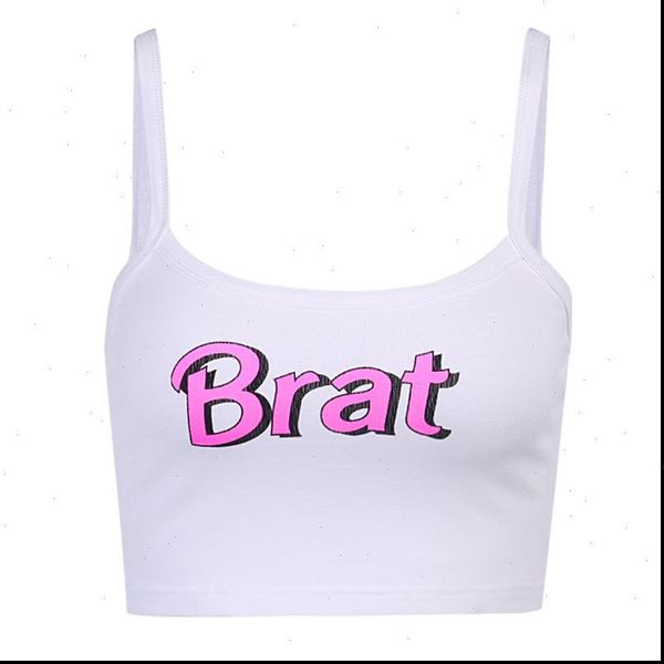 

womens tanks women chic brat letter printed tank thin spaghetti summer camis slim female holiday camisole crop top, White
