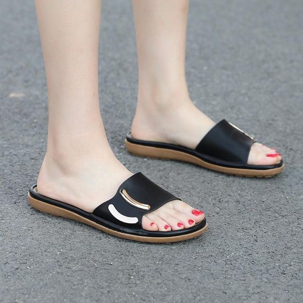 

slippers summer ladies shoes woman flats elegant pure color flat heel sandals casual womens comfort soft#g4, Black