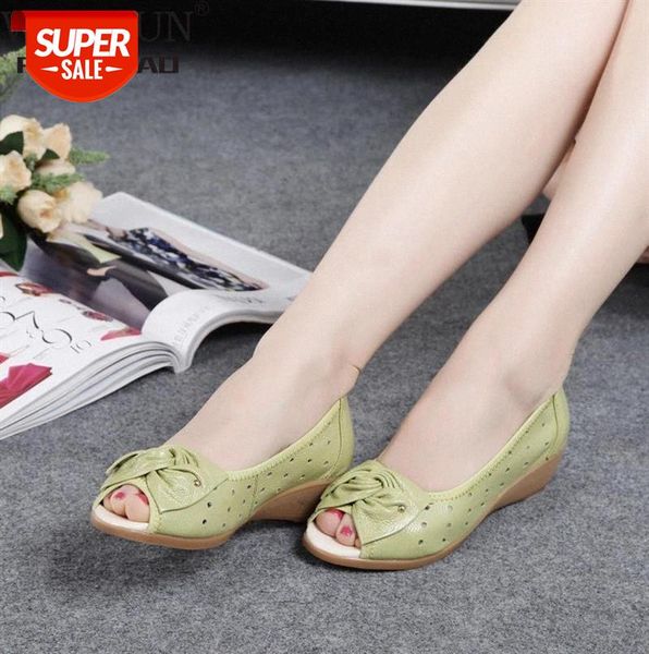 

fish mouth women mother female shoes sandals flats cow genuine leather pu casual summer cool beach slip on size 35-43 #0i2c, Black