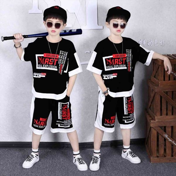 

children clothing summer teen boys clothes set letter short sleeve pants 2 pcs kids tracksuit sports suits 3 14, White