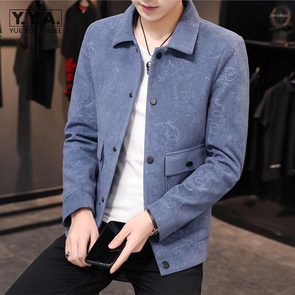 

autumn mens velvet jacket fashion printed pocket long sleeve slim fit single breasted jackets vintage men business casual coat men's, Black;brown