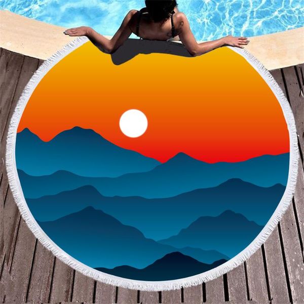 

towel abstract landscape sunrise digital print microfiber round beach with tassel bath