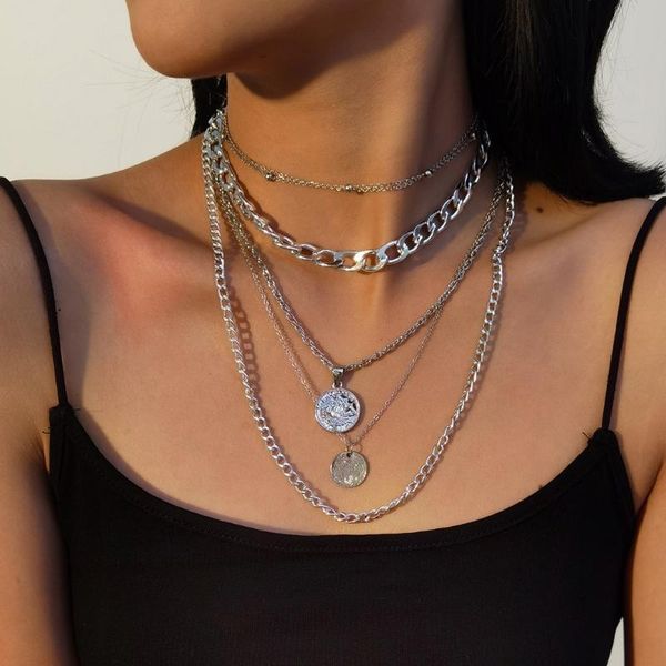 

pendant necklaces european and american fashion jewelry simple street necklace handmade six layer women's tassel clavicle chain, Silver