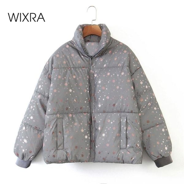 

wixra womens winter coat and jacket loose pockets zipper casual stand collar snow print streetwear parkas women's jackets, Black;brown