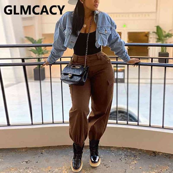 

women casual solid loose cargo pants chic streetwear trousers 210702, Black;white