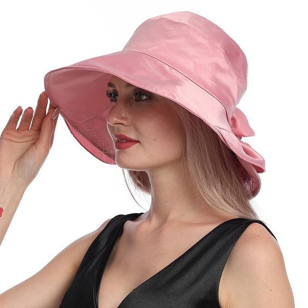 

wide brim hats x101 cross-border fashion summer anti-outside big hat flower sun visor joker bucket satin caps for women, Blue;gray