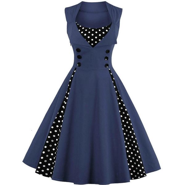 

casual dresses fashion-plus size 4xl vintage retro women 50s 60s sleeveless polka dot party vestido elegant patchwork red a line s, Black;gray