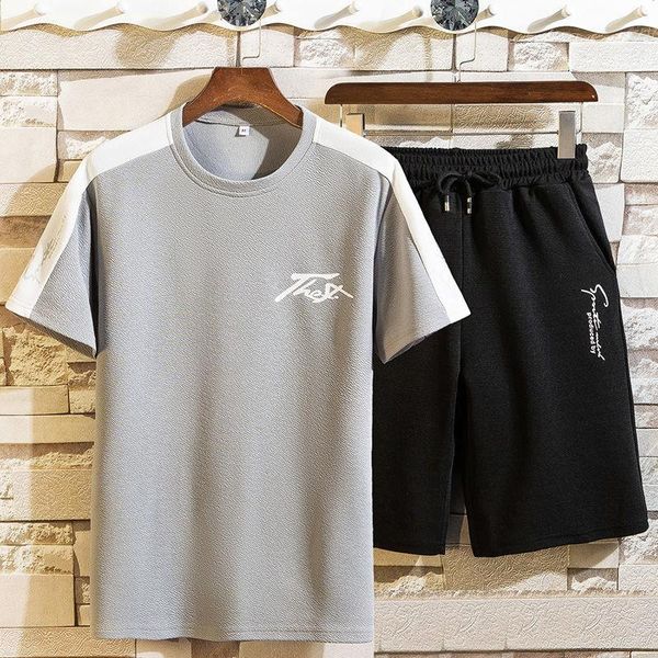

men's tracksuits suit / t-shirt[superior quality]men's summer leisure sports short sleeve shorts youth handsome two piece set, Gray