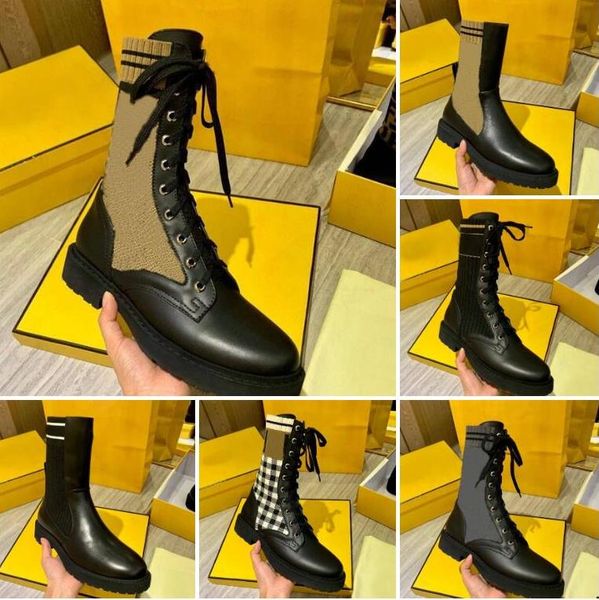 

2021 women boots knitted stretch martin neakers black leather knight short boot design casual shoes size35-41