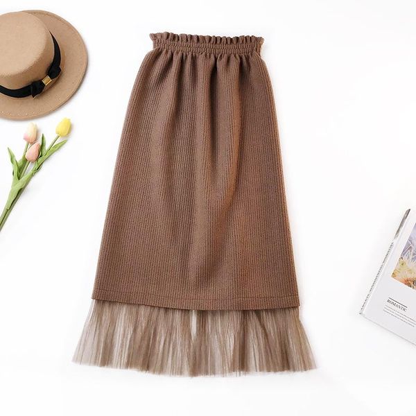 

skirts 2021 spring arrival mesh hem splicing knitted skirt women vintage hip-wrapped office womens, Black