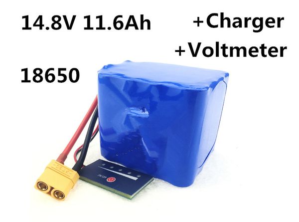 Wiederaufladbarer Li-Ionen-Akku 18650, 14,8 V, 11,6 Ah, 10 Ah, für Elektrowerkzeuge, LED-Anzeige, medizinische Geräte + Voltmeter + Ladegerät