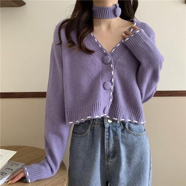 

women's knits & tees cardigan for women sweater female design sense short sweet style 2021 early autumn long sleeve, White