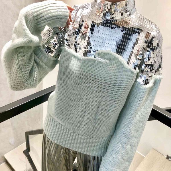 

sweaters autumn mermaid ji dazzle sequin stitching mohair turtleneck pullover sweater women, White;black