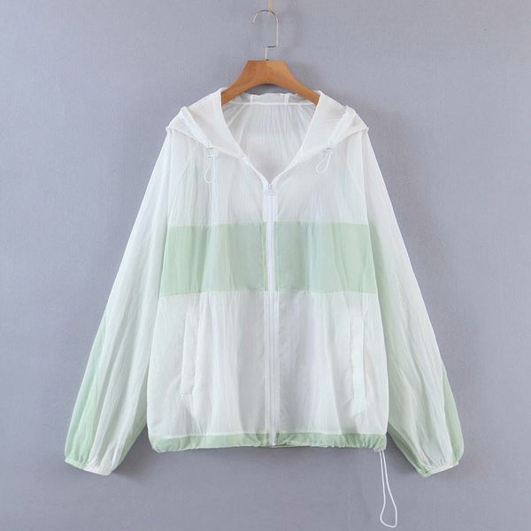 

women's vests 2021 women will see thin sun block plus size with hood contrast colour splice jacket/beach jacket for female, Black;white
