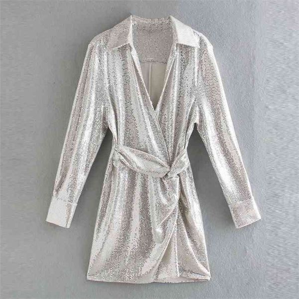 

women summer vintage solid mini dress long sleeve v-neck sequined sashes side bow tie female elegant party dresses vestidos 210513, Black;gray