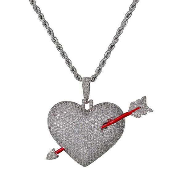 

pendant necklaces men hip hop iced out bling heart micro pave cz stone male hiphop necklace fashion jewelry gifts, Silver