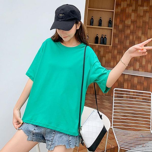 

women's t-shirt women 2021 spring and summer solid color short-sleeved pure cotton student half-sleeved bottoming shirt, White