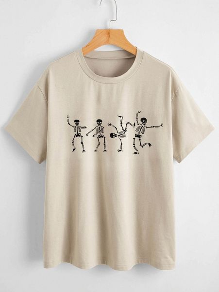 

skeleton print drop shoulder tee q5ps#, White
