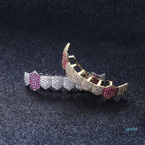 

hip hop hipsters diamond dientes grillz 8-tooth micro-inlaid zircon single row lower teeth grillz caps bottom grill set men women grills, Black