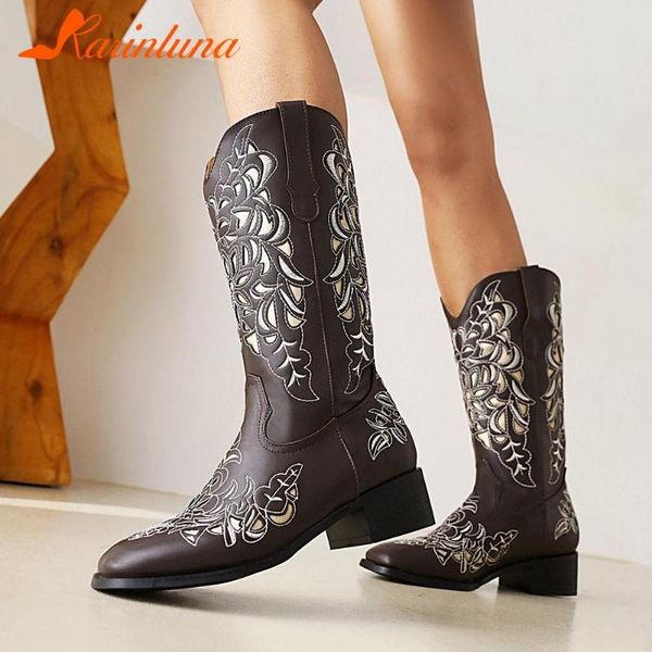 

boots karin arrival ins female chunky heels pointed toe slip-on print sewing women plus size 35-48, Black