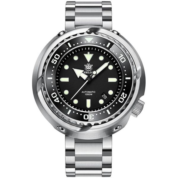 

wristwatches steeldive big tuna automatic self-wind watches mechanical nh35 316l ceramic bezel men sapphire crystal diver watch, Slivery;brown