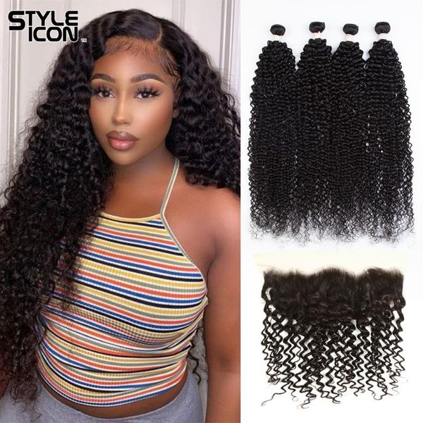 

human hair bulks 32 34 inch kinky curly bundles with frontal brazilian deep weave 13*4 lace remy, Black